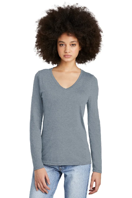 District Womens Perfect Tri Long Sleeve V-Neck T-Shirt - Heather Flint Blue