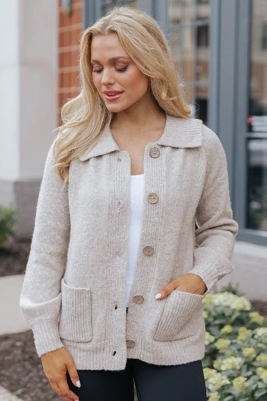 Beige Button Down Sweater Cardigan-FINAL SALE