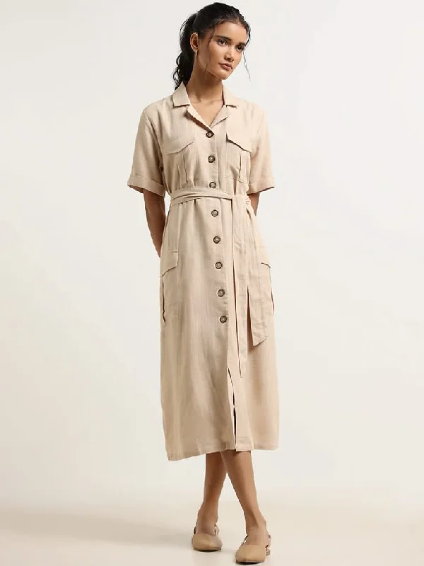 LOV Beige Cotton Shirt Dress with Belt