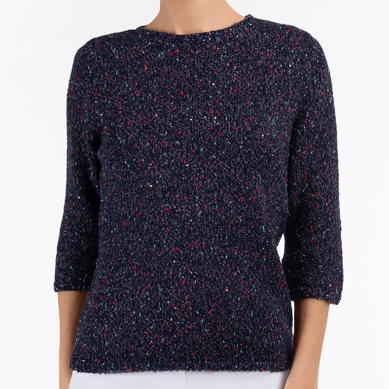 Sequin & Slubs Pullover in Navy