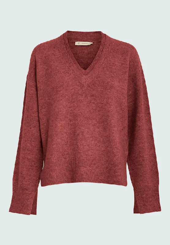 PCCasey V-Neck Knit Pullover - Karanda Red Melange