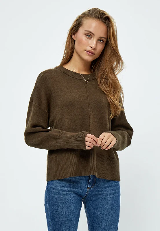 Rosalia Drop Shoulder Pullover - SLATE BROWN