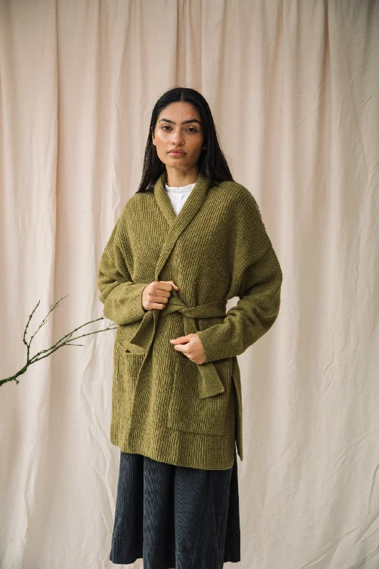 Emi Recycled Wool Cardigan in Olive Marl