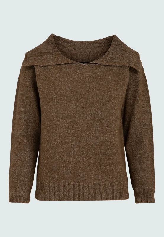 PCCasey Off Shoulder Knit Pullover - Kangaroo Brown Mel.