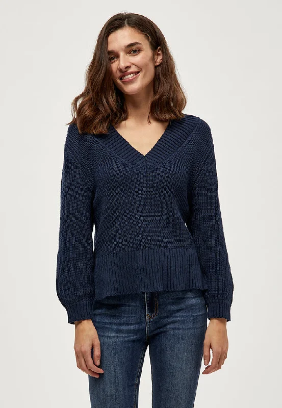 Destina V-Neck Knit Pullover - NAVY