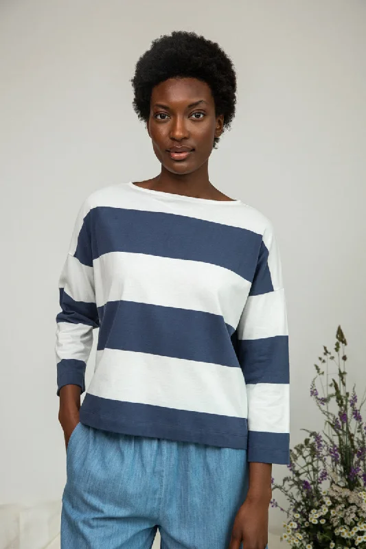 Leia-Sue Organic Cotton Top in Midnight and White Bold Stripe