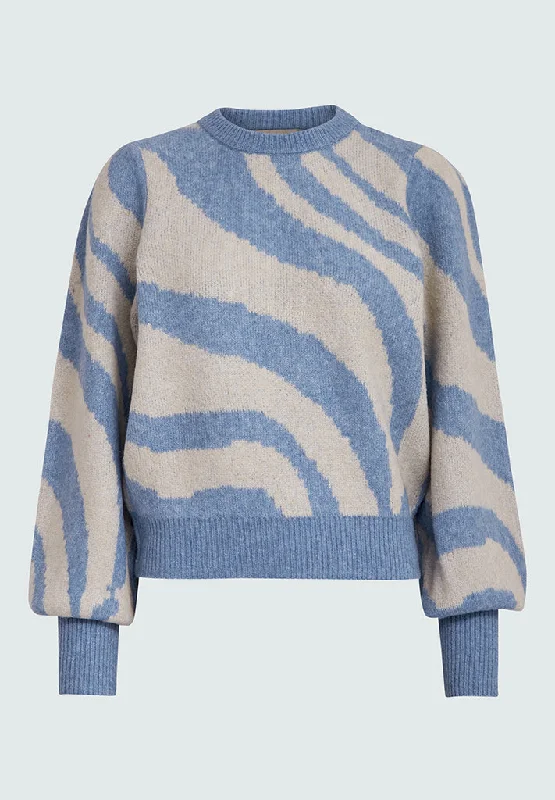 PCFabiola puff sleeve pullover - Allure Blue Jacquard