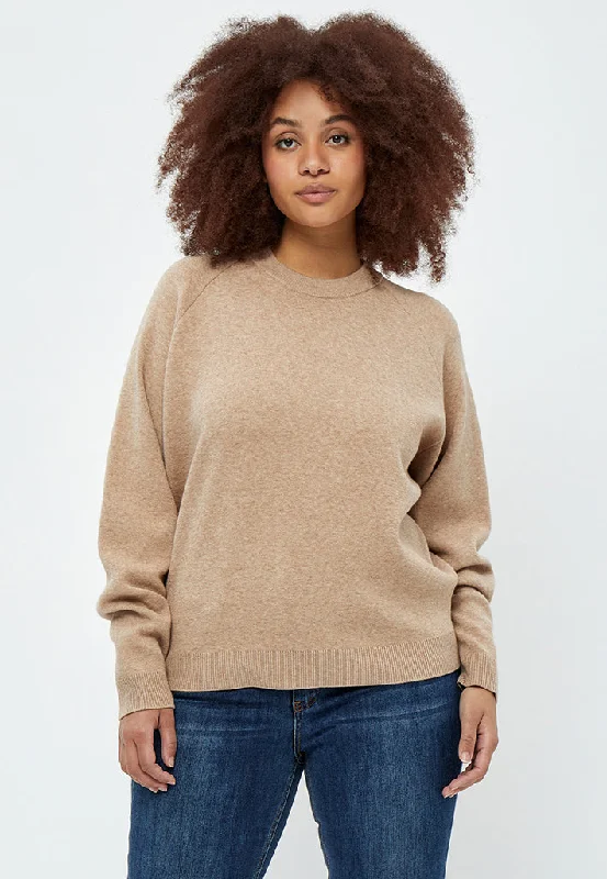 Rosalia Mock Neck Knit Pullover Curve - Warm Sand Melange