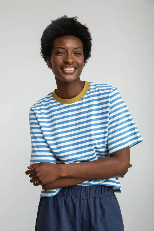 Bay-Sue Organic Cotton Top in Sea Blue and White Stripe