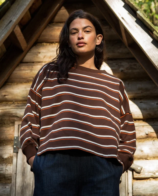 Serenity-Sue Organic Cotton Sweatshirt in Walnut and Orange Stripe