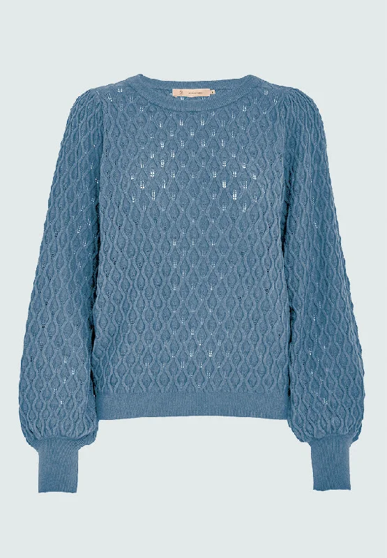 Rosalia Puff Sleeve Knit Pullover - Allure Blue