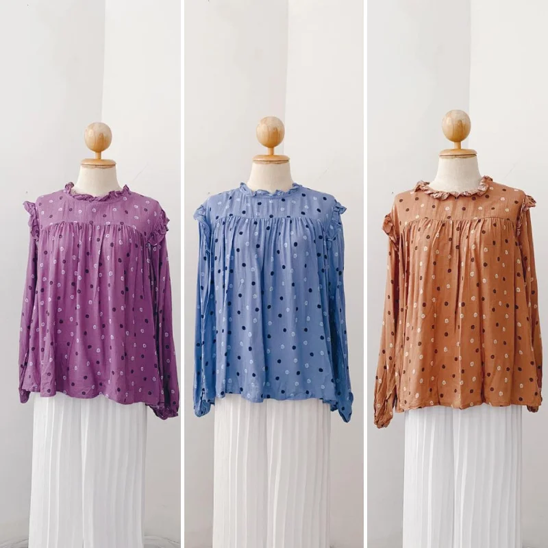 Ruffle Neck Polka Top's