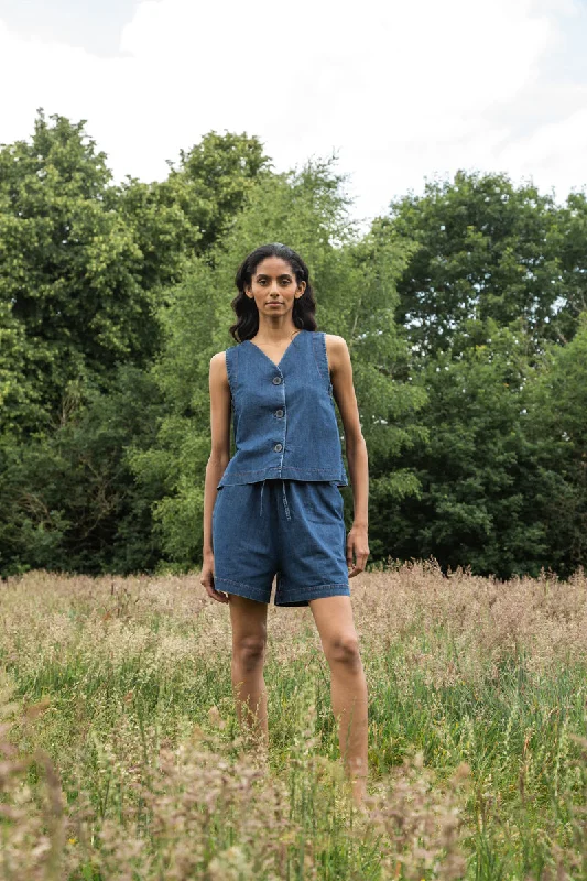 Jovie-Leigh Organic Cotton Denim Vest in Mid Blue