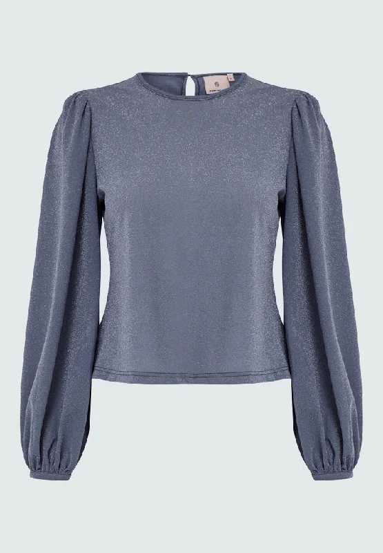 PCEbba Puff Sleeve Top - Steel Grey Melange Metallic