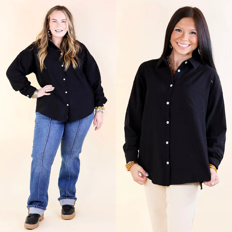 Don't Let Me Down Button Up Long Sleeve Top in Black